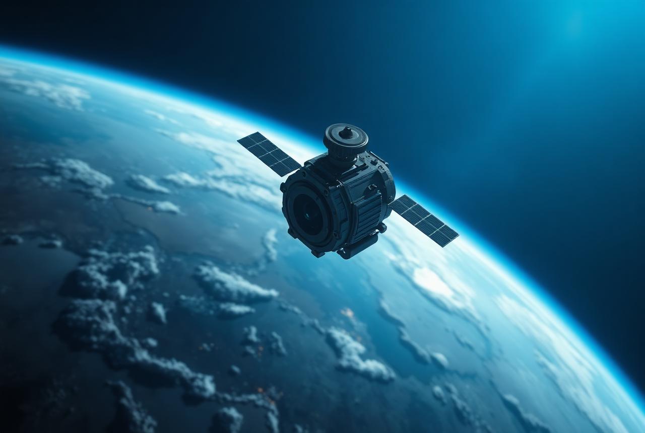 Imaging satellite orbiting above Earth