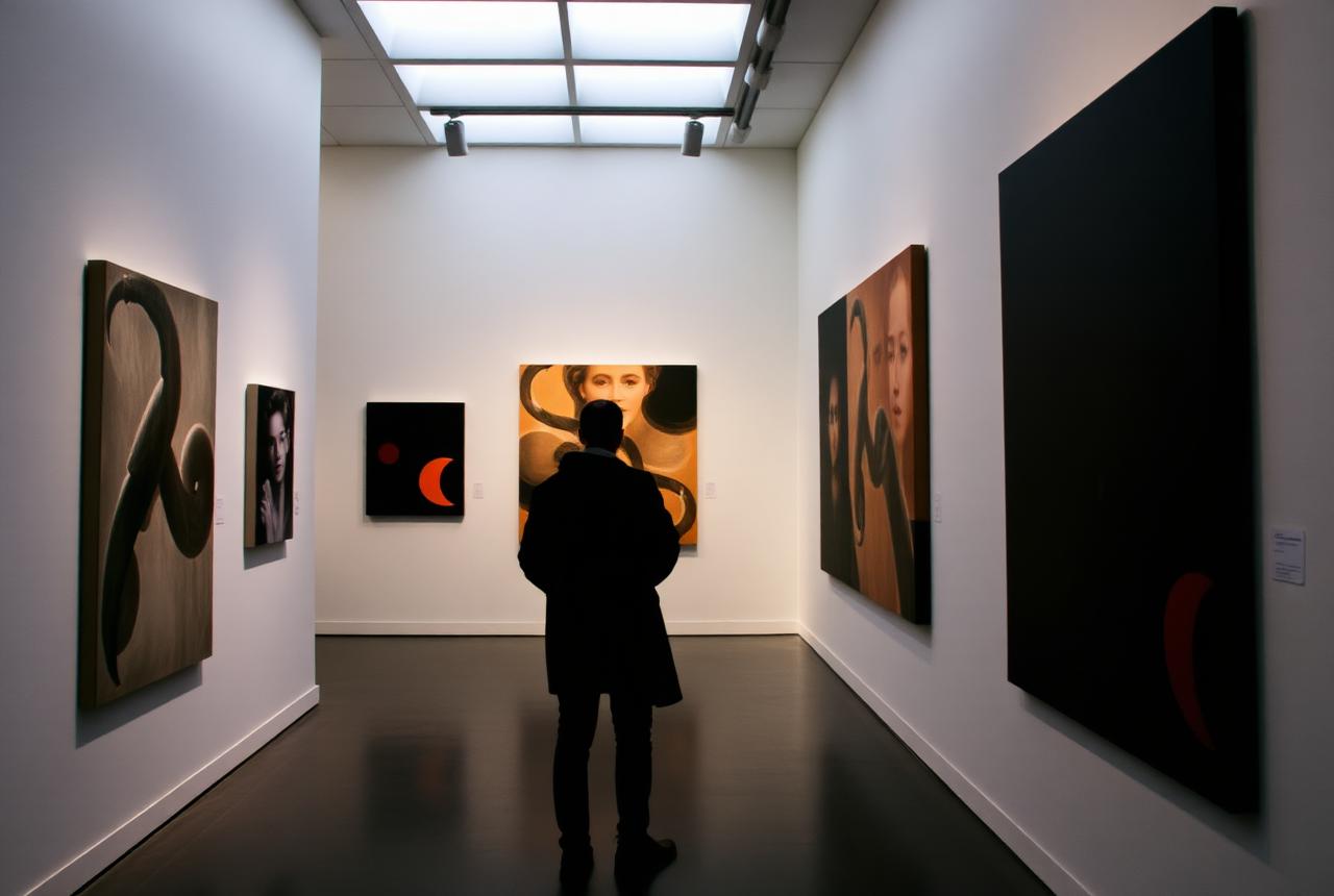 Visitor in a contemporary art gallery