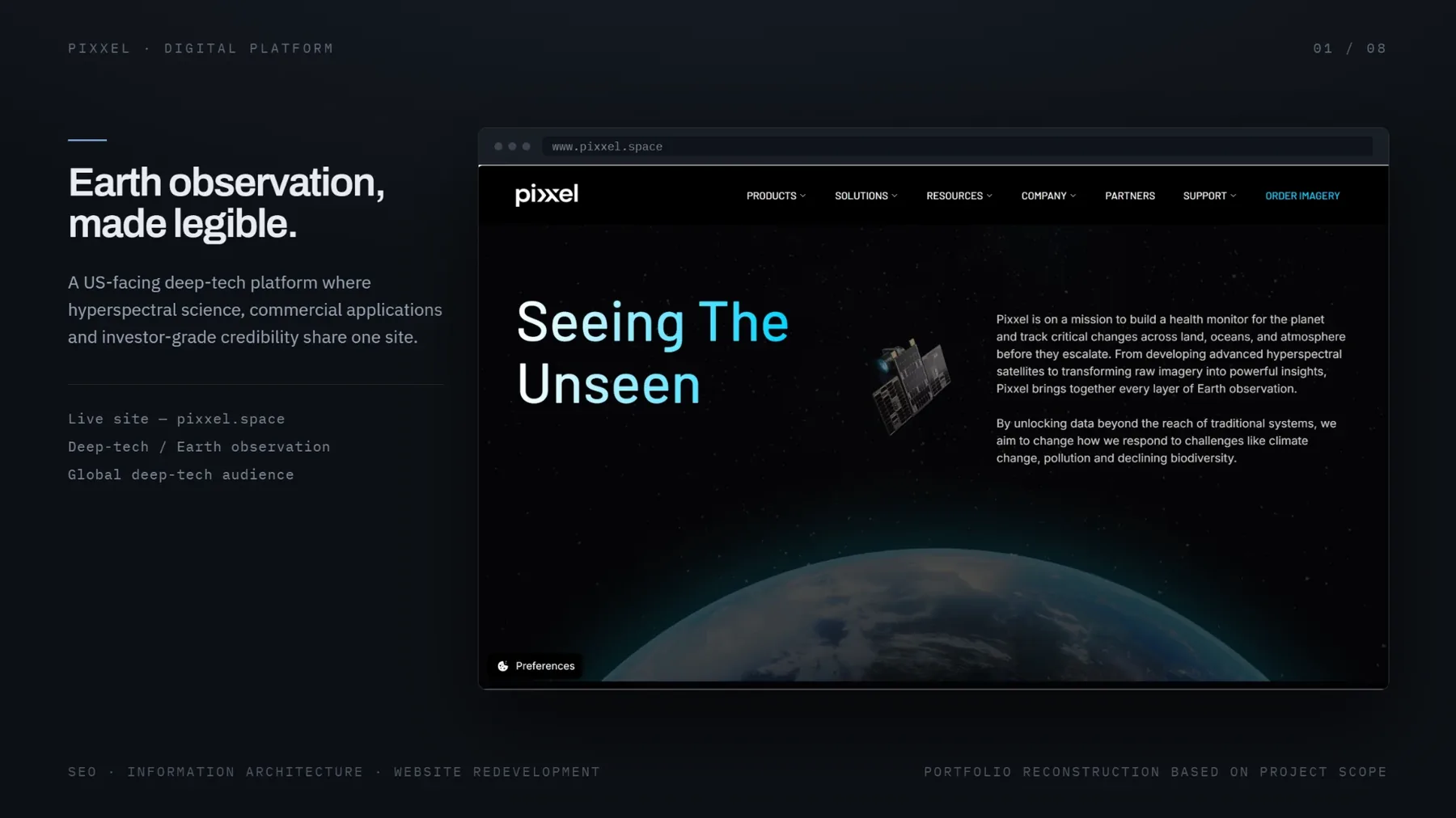 Pixxel live website hero — Earth observation, made legible