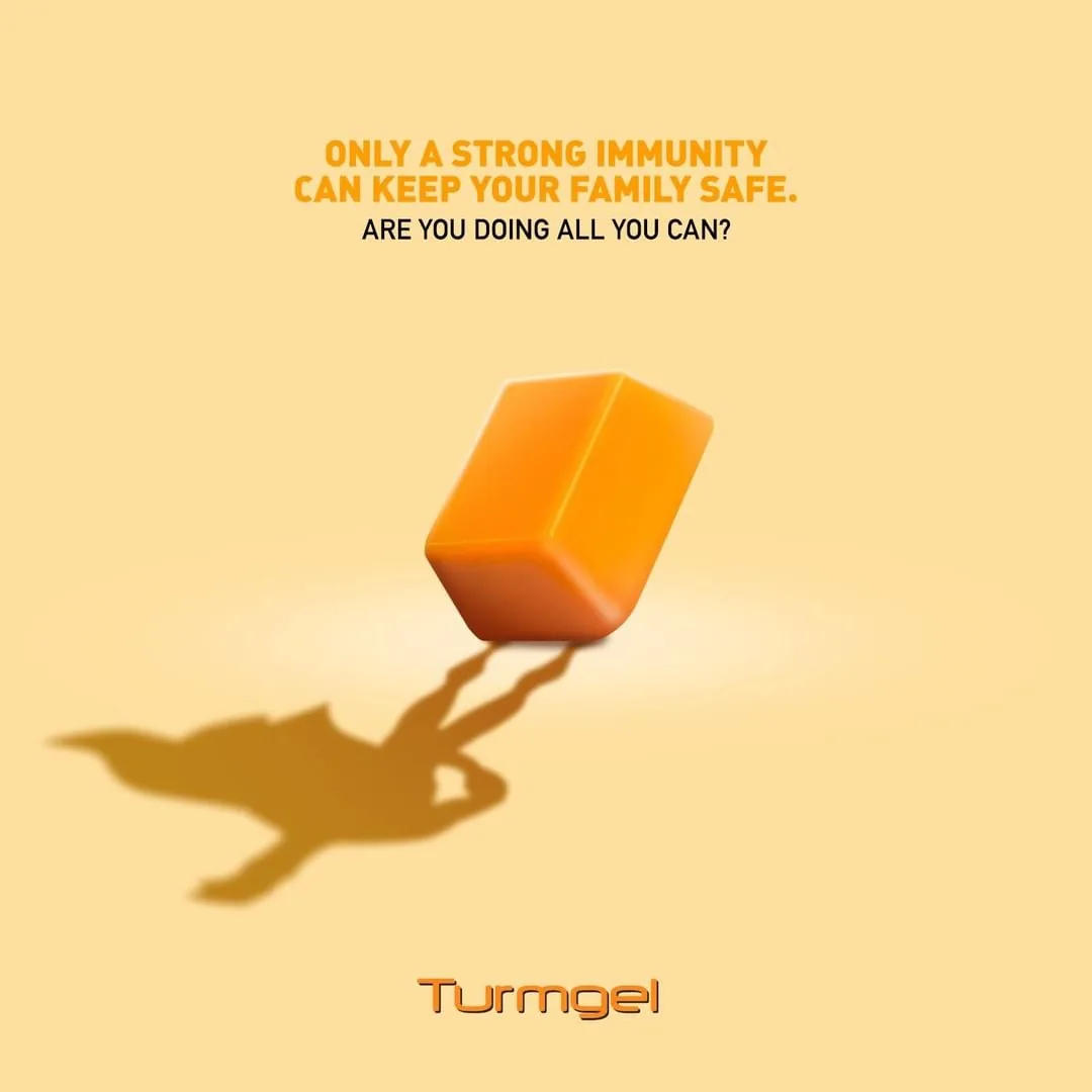 Turmgel lozenge casting a shadow, with the line only a strong immunity can keep your family safe