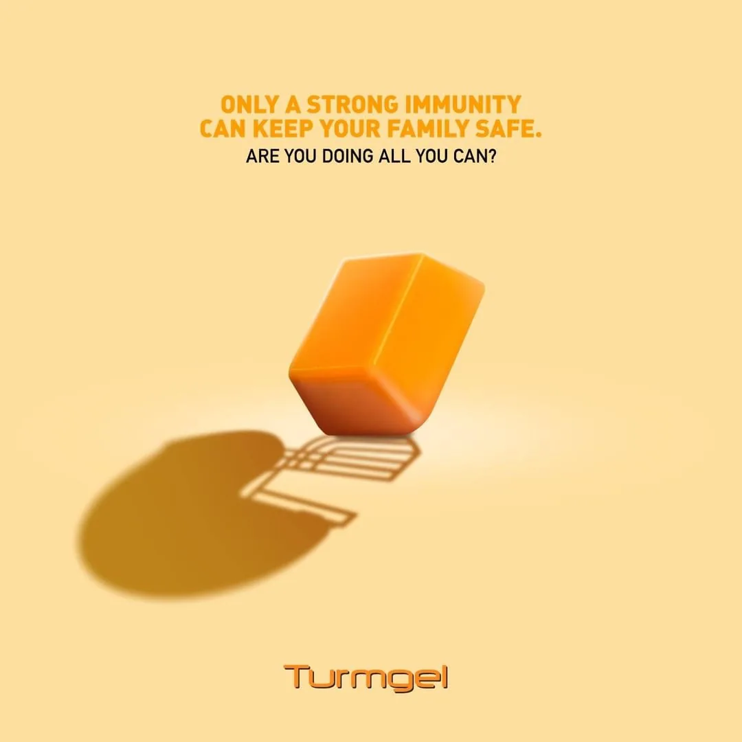 Turmgel lozenge casting a shield-shaped shadow in the family safety campaign